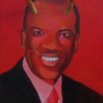 Dr. Ewart Brown with cedar horns, by artist Manuel Palacio