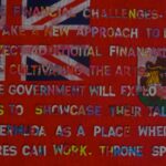 contemporary art of Bermuda premier Paula Cox throne speech on Bermuda flag, by artist Manuel Palacio